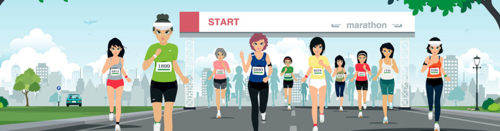 illustration of marathon runners at start line sign